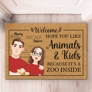 J'espère que vous aimez les animaux et les enfants, car c'est un zoo à l'intérieur - Tapis décoratif personnalisé pour couple - Cadeau pour mari et femme, anniversaire