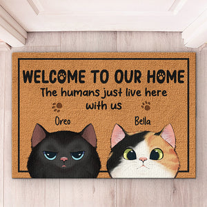 Bienvenue dans notre maison heureuse - Tapis décoratif personnalisé pour chat - Cadeau de pendaison de crémaillère pour les propriétaires d'animaux et les amoureux des animaux