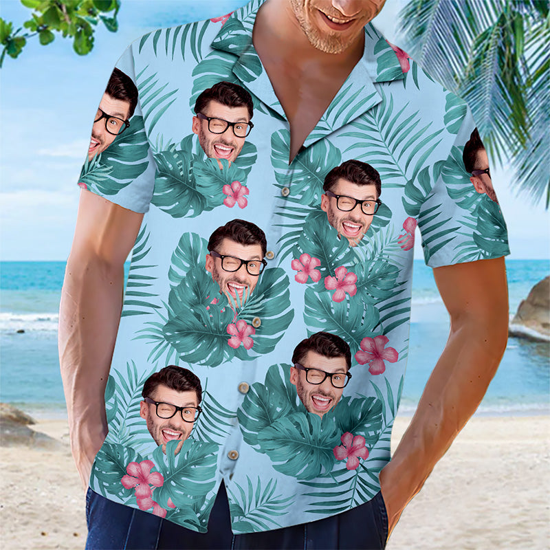 T-shirt hawaïen unisexe personnalisé avec photo « Heure d'été » pour couple - Cadeau idéal pour les vacances d'été, pour mari et femme
