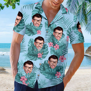 T-shirt hawaïen unisexe personnalisé avec photo « Heure d'été » pour couple - Cadeau idéal pour les vacances d'été, pour mari et femme