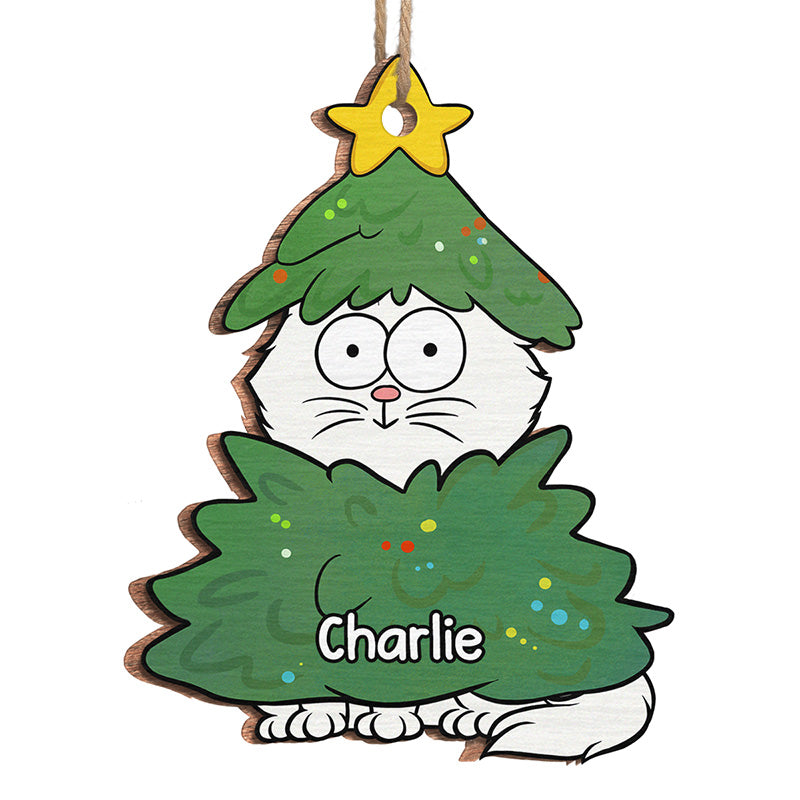 Merci d'avoir ramassé mes crottes - Ornement personnalisé en forme de chat - Bois - Cadeau de Noël pour les propriétaires d'animaux et les amoureux des animaux
