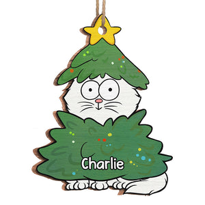 Merci d'avoir ramassé mes crottes - Ornement personnalisé en forme de chat - Bois - Cadeau de Noël pour les propriétaires d'animaux et les amoureux des animaux