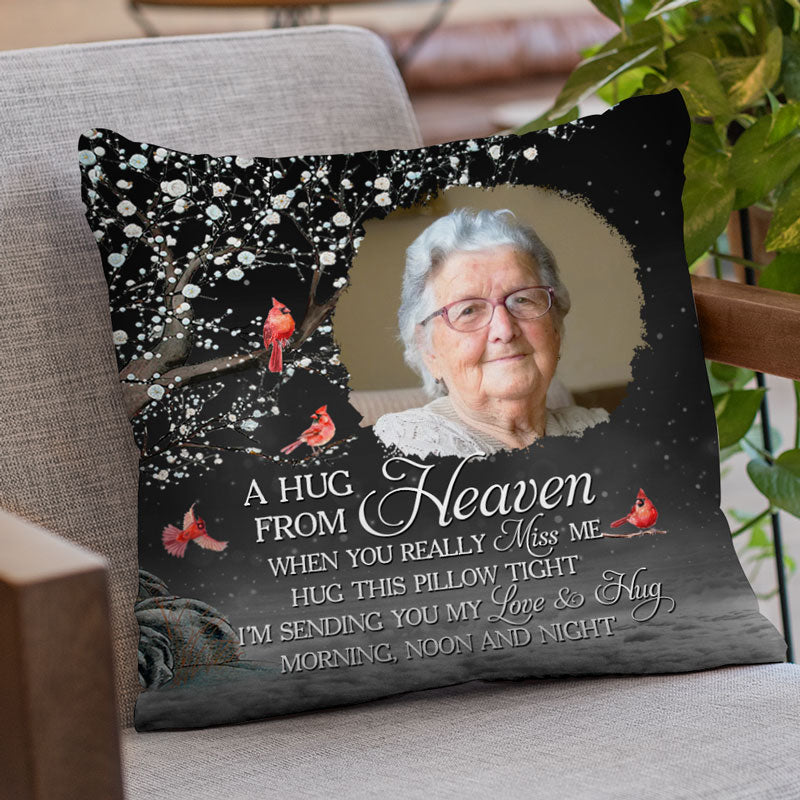 Photo personnalisée « Quand tu me manques, je suis toujours avec toi » - Coussin personnalisé commémoratif - Cadeau de Noël, cadeau de condoléances pour les membres de la famille