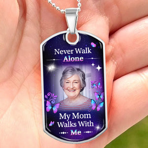 Collier photo personnalisé « Marche avec moi » - Collier personnalisé commémoratif - Cadeau de condoléances, cadeau pour les membres de la famille