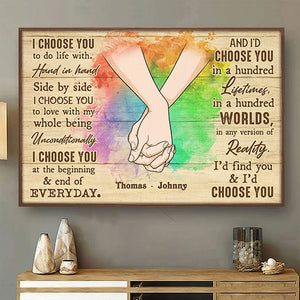 Je te choisis pour vivre avec toi - Affiche horizontale personnalisée pour couple - Cadeau pour couples, mari et femme, anniversaire, LGBTQ+