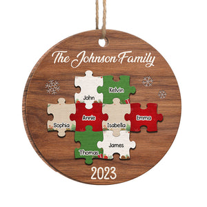 La vie est un puzzle et nous en sommes les pièces - Ornement personnalisé pour la famille - Forme ronde en bois - Cadeau de Noël pour les membres de la famille