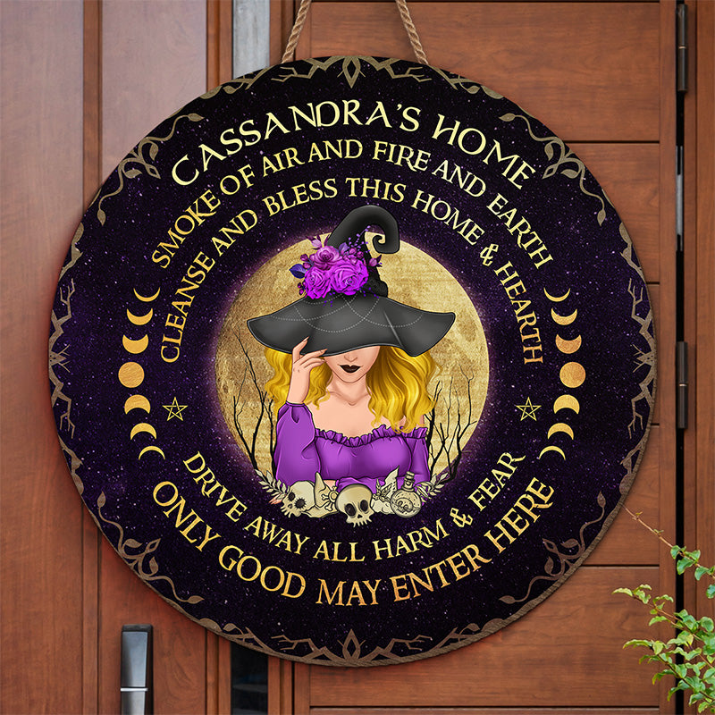 Éloignez tout mal et toute peur ! Panneau rond en bois personnalisé pour décoration d'intérieur, idéal pour les sorcières. Cadeau d'Halloween pour vous-même.
