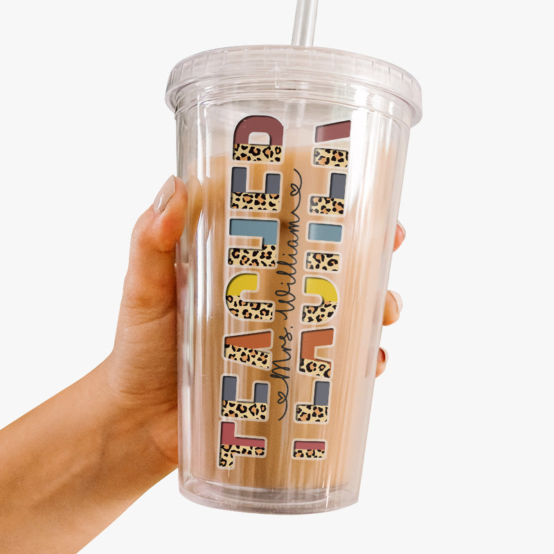 Un enfant, un enseignant, un livre - Gobelet en acrylique transparent personnalisé pour enseignant - Cadeau pour enseignant, rentrée scolaire