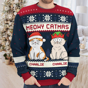 Nous vous souhaitons un joyeux Noël - Sweat-shirt moche personnalisé avec chat - Pull en laine unisexe - Cadeau de Noël pour les propriétaires et les amoureux des animaux