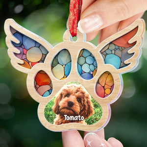 Custom Photo Pets Leave Pawprints On Our Hearts - Memorial Personalized Custom Suncatcher Ornament - Acrylic Unique Shaped - Sympathy Gift For Pet Owners, Pet Lovers