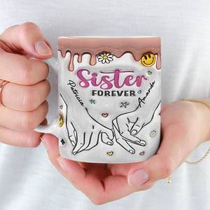 Tasse personnalisée « Sisters By Heart » avec effet gonflable 3D – Cadeau pour meilleures amies, meilleures amies, sœurs, collègues