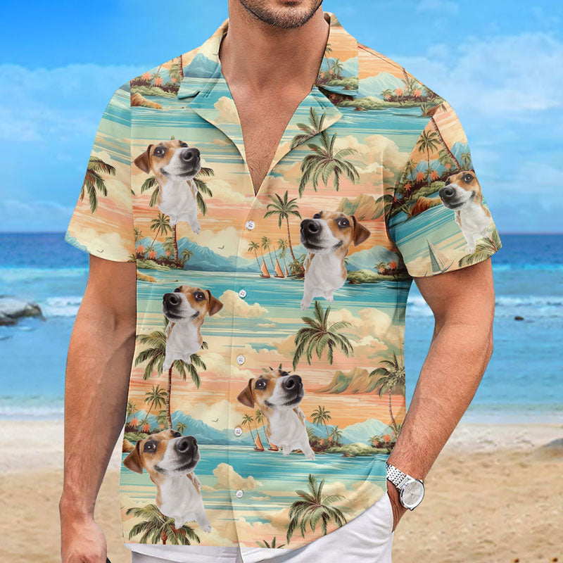 T-shirt hawaïen tropical unisexe personnalisé avec photo « Souvenirs éternels » pour chien et chat - Cadeau idéal pour les vacances d'été, les amoureux des animaux et les propriétaires d'animaux.