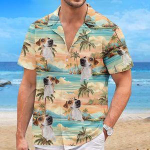 T-shirt hawaïen tropical unisexe personnalisé avec photo « Souvenirs éternels » pour chien et chat - Cadeau idéal pour les vacances d'été, les amoureux des animaux et les propriétaires d'animaux.