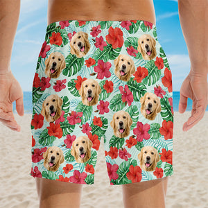Custom Photo Don't Worry, Beach Happy - Dog & Cat Personalized Custom Tropical Hawaiian Aloha Men Beach Shorts - Summer Vacation Gift, Birthday Party Gift For Pet Owners, Pet Lovers