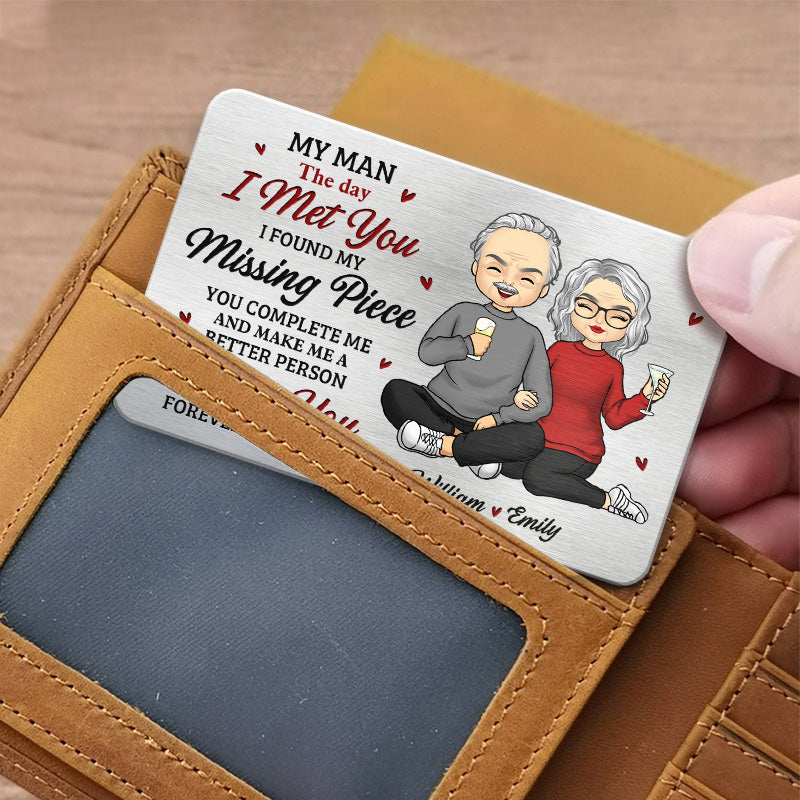 Mon homme, le jour où je t'ai rencontré - Carte portefeuille personnalisée en aluminium pour couple - Cadeau pour mari et femme