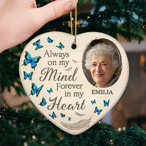 Photo personnalisée en souvenir - Ornement commémoratif personnalisé - En forme de cœur en céramique - Cadeau de Noël, cadeau de condoléances pour les membres de la famille