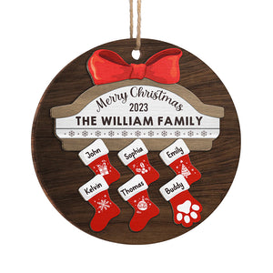 Joyeuses fêtes - Décoration personnalisée pour la famille - Forme ronde en bois - Cadeau de Noël pour les membres de la famille