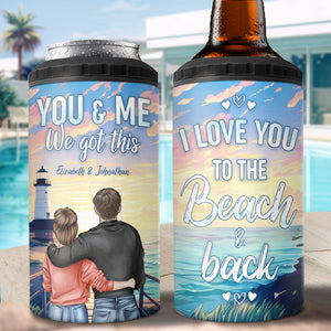 Je t'aime jusqu'à la plage et retour - Gobelet isotherme 4 en 1 personnalisé pour couple - Vacances d'été, cadeau pour mari et femme, anniversaire