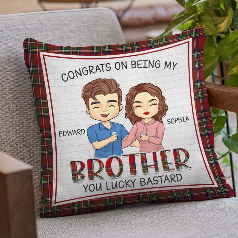 Félicitations pour être devenu mon frère et ma sœur ! Coussin personnalisé pour la famille ! Cadeau pour frères et sœurs