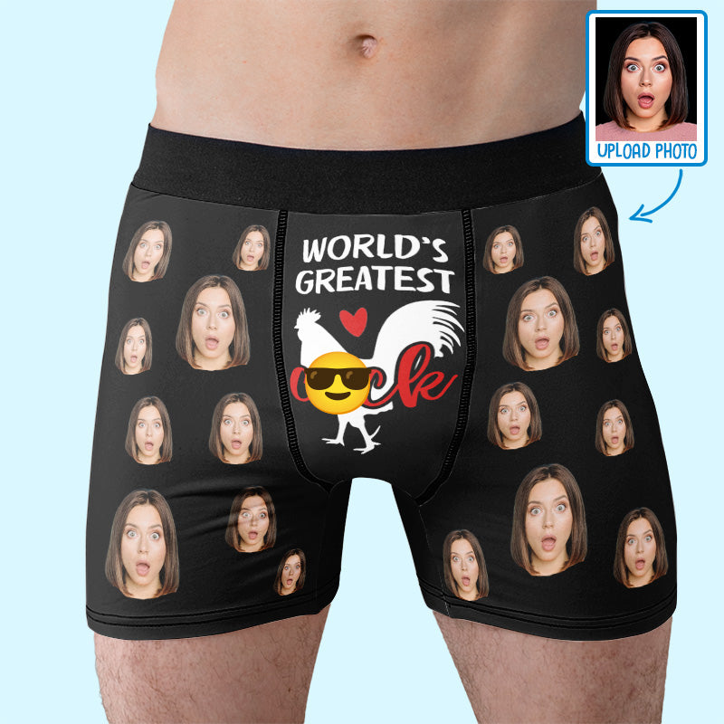 Photo personnalisée du plus grand coq du monde - Boxer personnalisé amusant, boxer pour homme - Cadeau d'anniversaire pour petit ami, mari, anniversaire