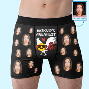 Photo personnalisée du plus grand coq du monde - Boxer personnalisé amusant, boxer pour homme - Cadeau d'anniversaire pour petit ami, mari, anniversaire