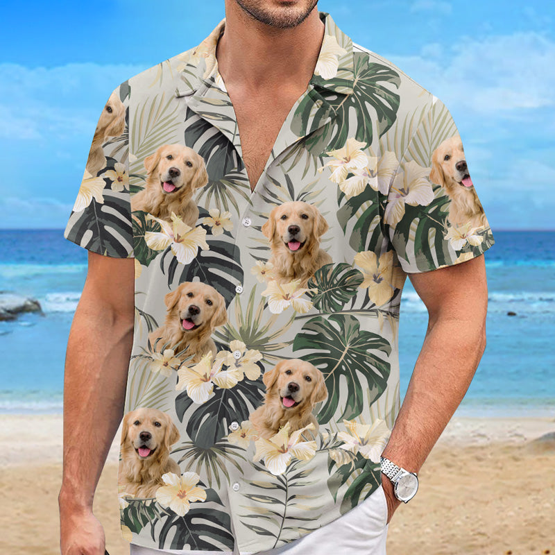 T-shirt hawaïen tropical unisexe personnalisé avec photo « Mélodie de l'été » pour chien et chat - Cadeau idéal pour les vacances d'été, les propriétaires d'animaux et les amoureux des animaux.