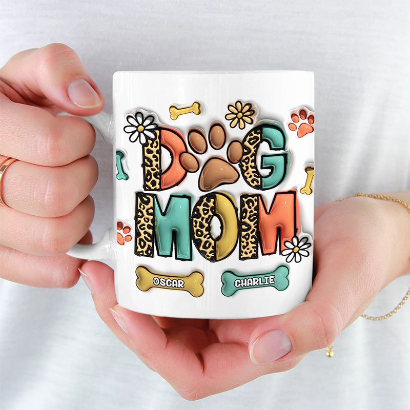 Yappy Holidays Cat Mom Dog Mom - Mug personnalisé avec effet gonflable 3D pour chien et chat - Cadeau de Noël pour les propriétaires et les amoureux des animaux