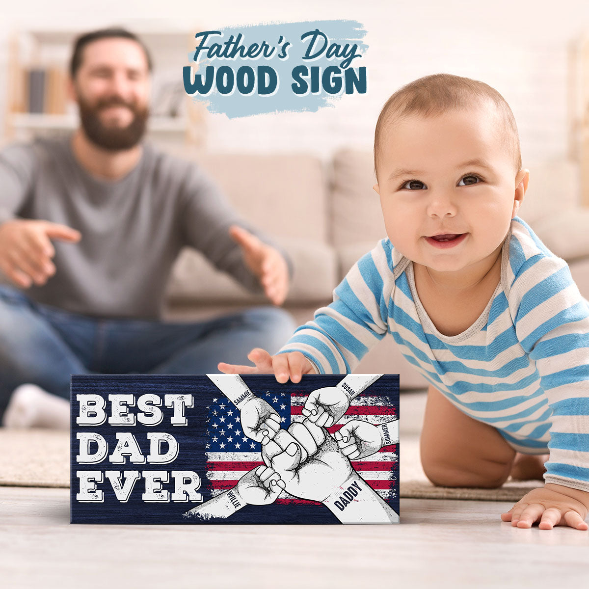 Best Dad Ever - Family Personalized Custom Rectangle Shaped Home Decor Wood Sign - Father's Day, House Warming Gift For Dad