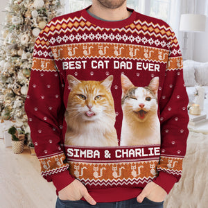 Sweat-shirt personnalisé avec photo « Née pour être une maman chat » - Pull en laine unisexe - Cadeau de Noël pour les propriétaires et les amoureux des animaux