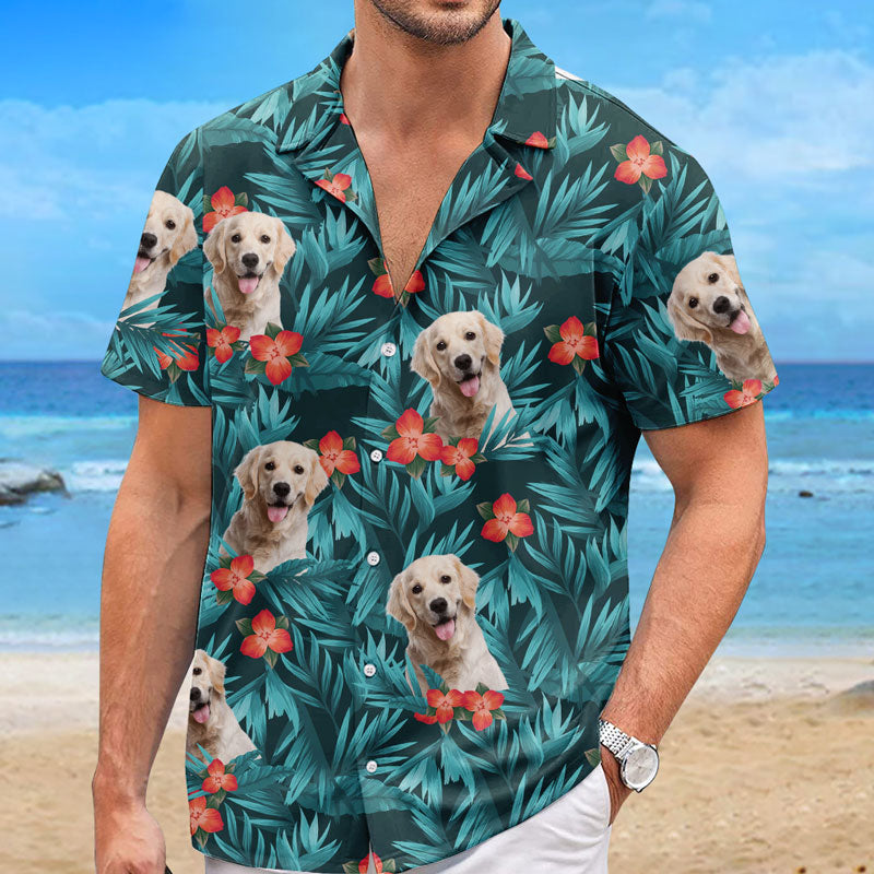 Motif personnalisé de fleurs et feuilles tropicales colorées - Chemise hawaïenne unisexe personnalisée pour chien et chat - Cadeau de vacances d'été, cadeau pour propriétaires d'animaux et amoureux des animaux