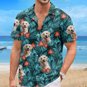 Motif personnalisé de fleurs et feuilles tropicales colorées - Chemise hawaïenne unisexe personnalisée pour chien et chat - Cadeau de vacances d'été, cadeau pour propriétaires d'animaux et amoureux des animaux