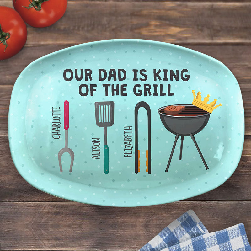 Papa est le roi du barbecue - Plateau personnalisé pour la famille - Cadeau pour la fête des pères et l'anniversaire de papa