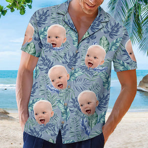 Feuilles tropicales colorées et animaux de compagnie - T-shirt hawaïen unisexe personnalisé avec visage personnalisé - Cadeau de vacances d'été, cadeau pour les membres de la famille