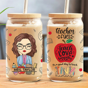 Teach Love Inspire - Tasse en verre personnalisée pour enseignant, tasse à café glacé - Cadeau pour enseignant, rentrée scolaire