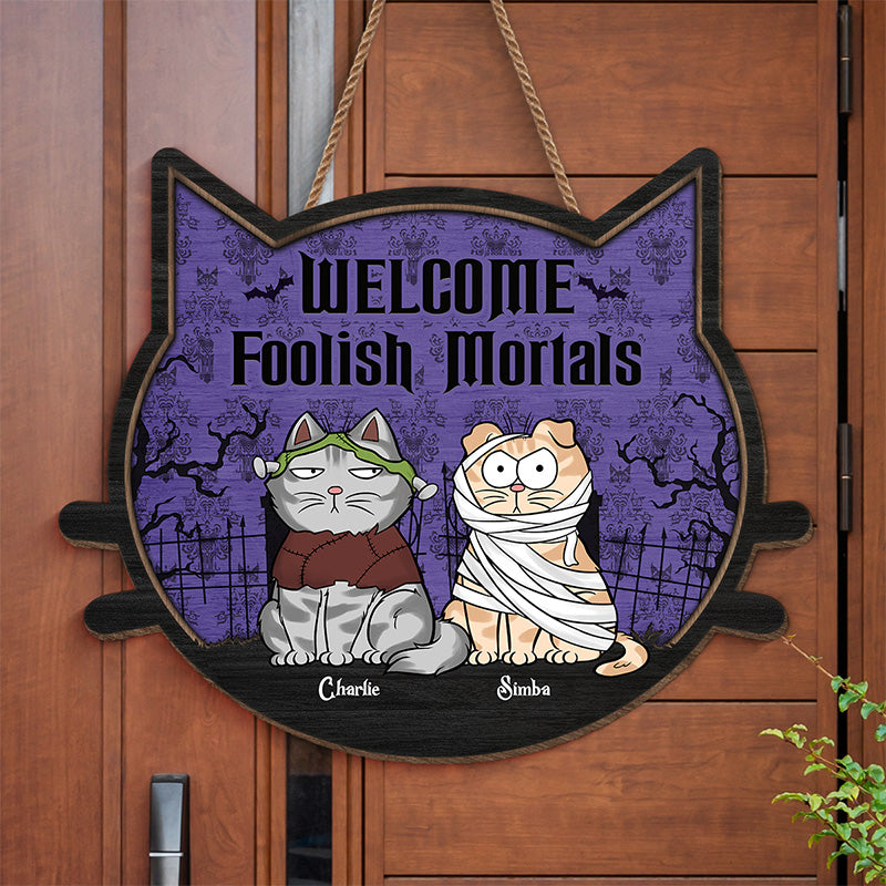 Mignon mais effrayant – Panneau en bois personnalisé en forme de chat – Cadeau d'Halloween pour les propriétaires et les amoureux des animaux