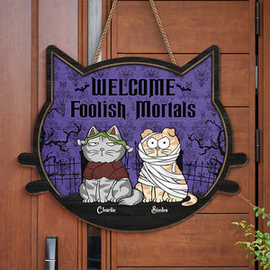 Mignon mais effrayant – Panneau en bois personnalisé en forme de chat – Cadeau d'Halloween pour les propriétaires et les amoureux des animaux