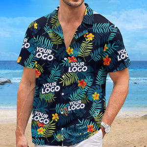 T-shirt hawaïen unisexe personnalisé avec logo tropical et photo personnalisée - Cadeau idéal pour les vacances d'été, les collègues et les membres de l'équipe