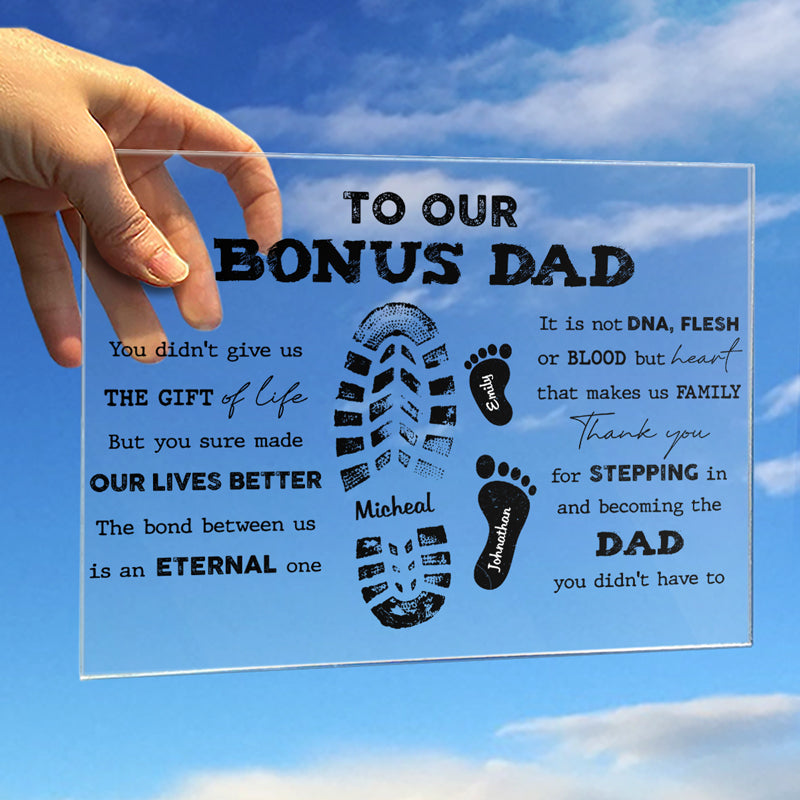 Merci d'être intervenu et d'être devenu notre père - Plaque acrylique personnalisée pour la famille - Cadeau de fête des pères, d'anniversaire pour papa
