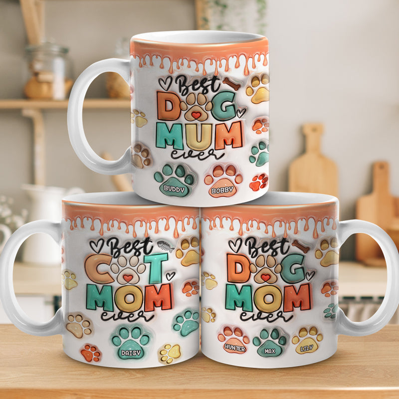 Meilleur papa et maman chien de tous les temps ! Mug personnalisé avec effet gonflable 3D pour chien et chat ! Cadeau de Noël pour les propriétaires et les amoureux des animaux.