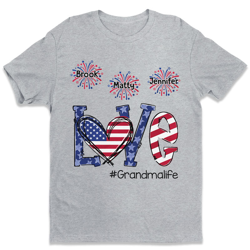 T-shirt unisexe personnalisé « Love Grandma Life » – Cadeau du 4 juillet
