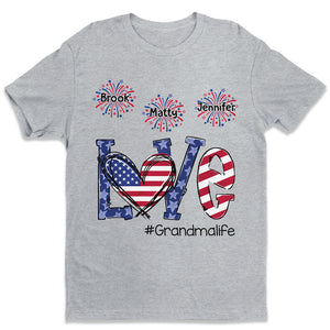 T-shirt unisexe personnalisé « Love Grandma Life » – Cadeau du 4 juillet