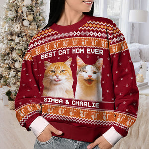 Sweat-shirt personnalisé avec photo « Née pour être une maman chat » - Pull en laine unisexe - Cadeau de Noël pour les propriétaires et les amoureux des animaux