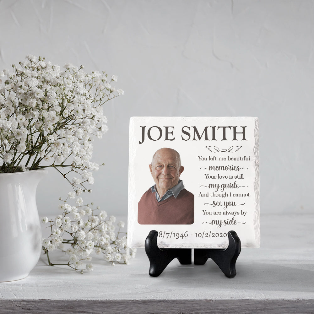 Photo personnalisée et même si je ne peux pas te voir, tu es toujours à mes côtés - Plaque commémorative personnalisée en céramique de forme carrée avec support - Cadeau commémoratif, cadeau de condoléances