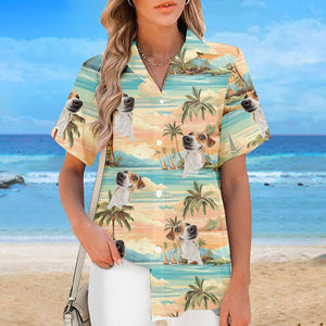 T-shirt hawaïen tropical unisexe personnalisé avec photo « Souvenirs éternels » pour chien et chat - Cadeau idéal pour les vacances d'été, les amoureux des animaux et les propriétaires d'animaux.