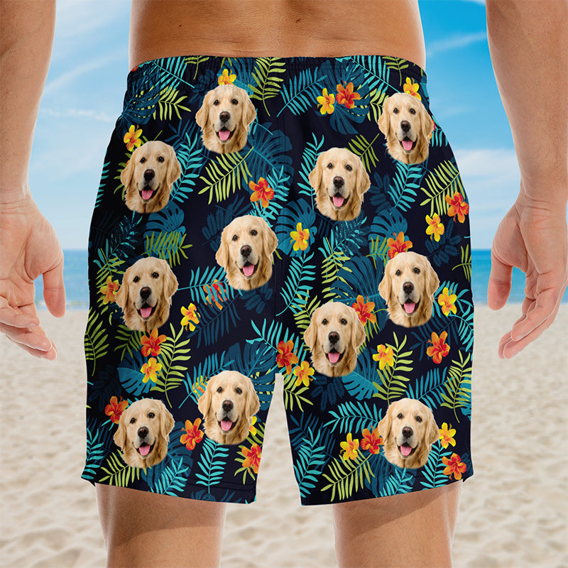 Short de plage hawaïen personnalisé avec photo « L'été, c'est l'amour » pour chien et chat ! Short de plage hawaïen tropical personnalisé pour homme - Cadeau de vacances d'été, cadeau d'anniversaire pour propriétaires d'animaux et amoureux des animaux.