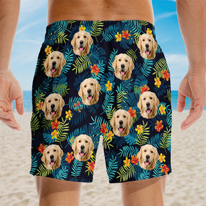 Short de plage hawaïen personnalisé avec photo « L'été, c'est l'amour » pour chien et chat ! Short de plage hawaïen tropical personnalisé pour homme - Cadeau de vacances d'été, cadeau d'anniversaire pour propriétaires d'animaux et amoureux des animaux.