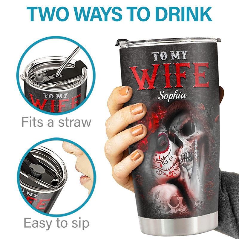 Je t'aime pour toujours et à jamais - Verre personnalisé pour couple - Cadeau d'Halloween pour mari et femme, anniversaire
