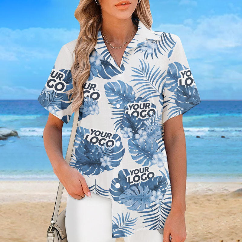 T-shirt hawaïen unisexe personnalisé avec photo et logo d'entreprise - Cadeau idéal pour les vacances d'été, les collègues et les membres de l'équipe