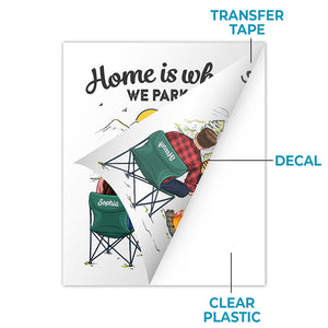 Notre maison est là où nous la garons - Autocollant de camping personnalisé pour camping-car - Cadeau pour mari, femme, amoureux du camping