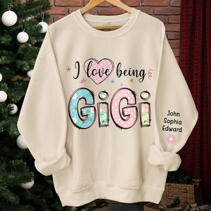 J'adore être Gigi - Sweat-shirt unisexe personnalisé avec motif sur la manche - Cadeau de Noël pour maman et grand-mère